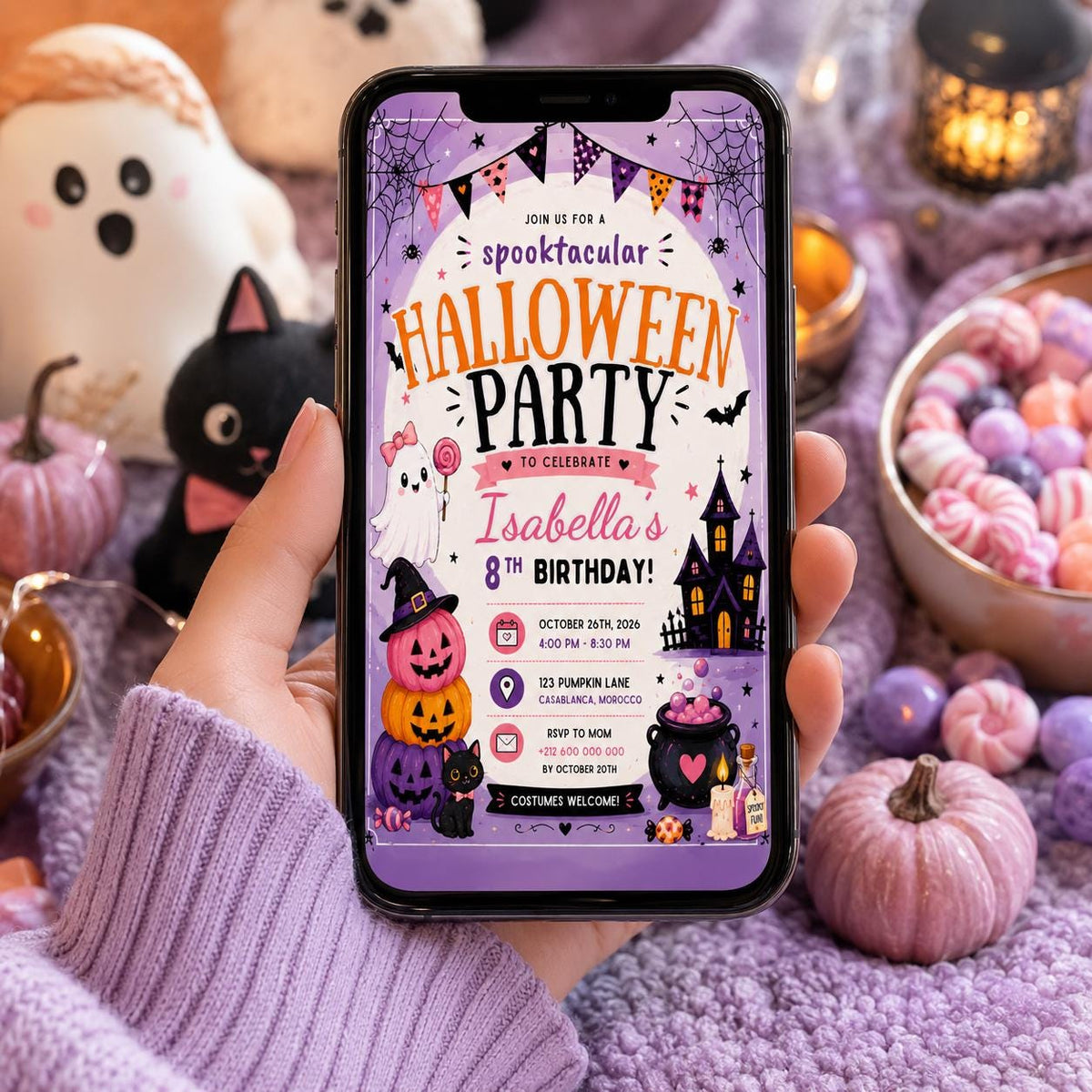 Halloween Costume Party Invitation, Cute Ghost Party Invite, Editable Canva Template, Kids Spooky Celebration Printable, Instant Download