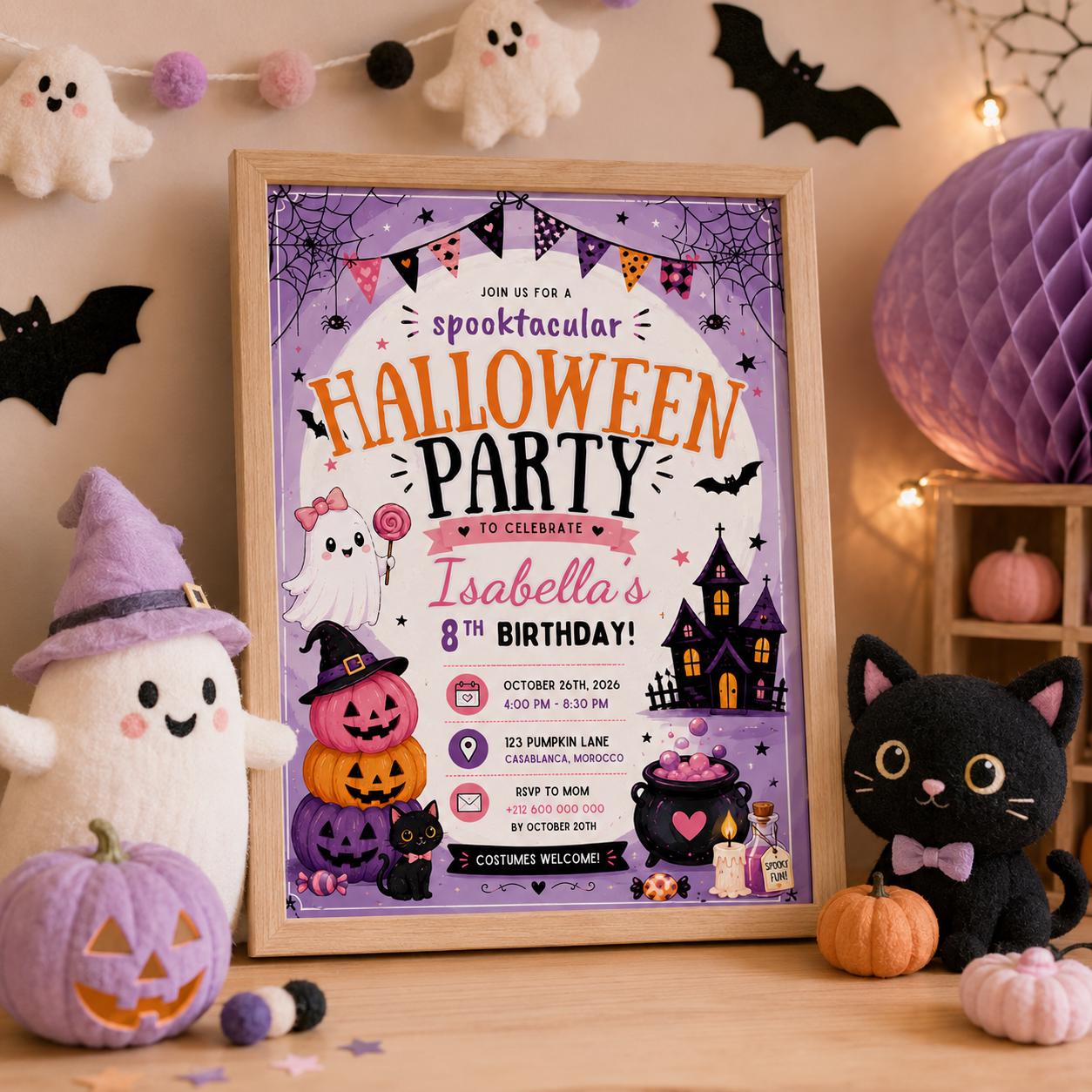 Halloween Costume Party Invitation, Cute Ghost Party Invite, Editable Canva Template, Kids Spooky Celebration Printable, Instant Download