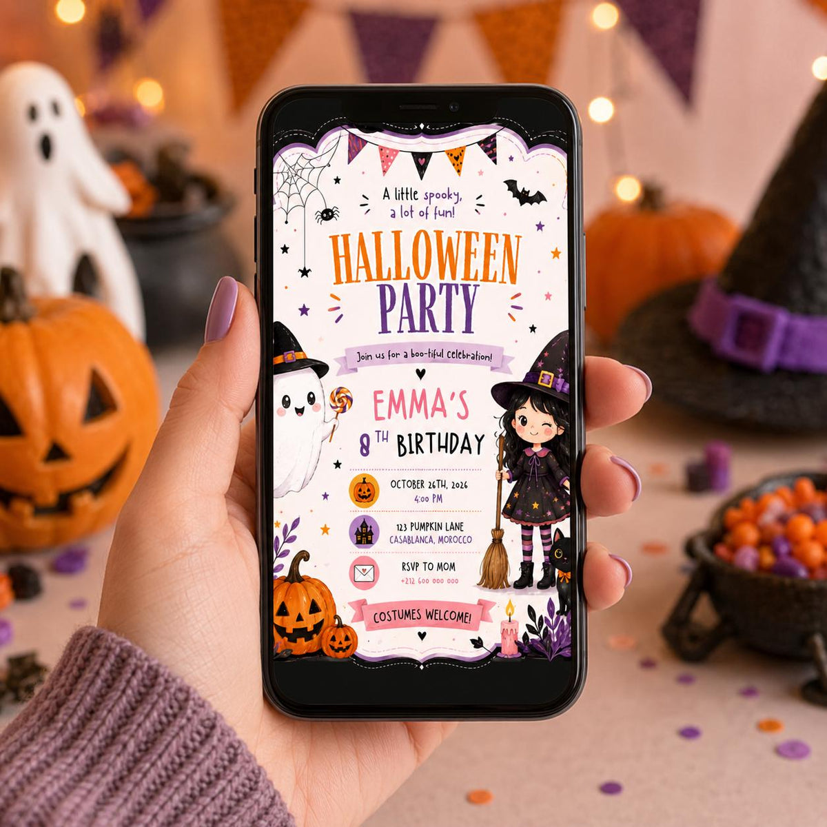 Halloween Costume Party Invitation, Cute Ghost Party Invite, Editable Canva Template, Kids Spooky Celebration Printable, Instant Download
