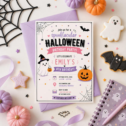 Halloween Costume Party Invitation, Cute Ghost Party Invite, Editable Canva Template, Kids Spooky Celebration Printable, Instant Download