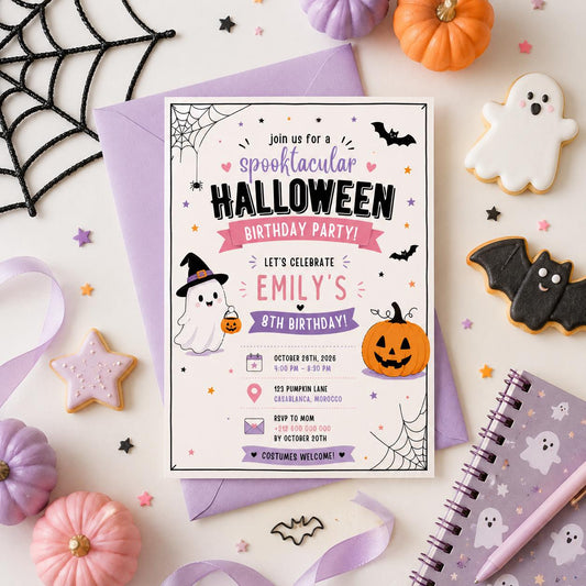 Halloween Costume Party Invitation, Cute Ghost Party Invite, Editable Canva Template, Kids Spooky Celebration Printable, Instant Download