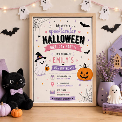 Halloween Costume Party Invitation, Cute Ghost Party Invite, Editable Canva Template, Kids Spooky Celebration Printable, Instant Download