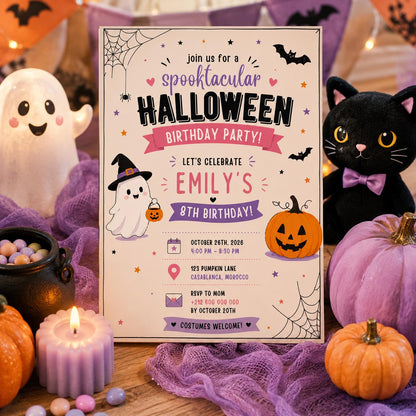 Halloween Costume Party Invitation, Cute Ghost Party Invite, Editable Canva Template, Kids Spooky Celebration Printable, Instant Download