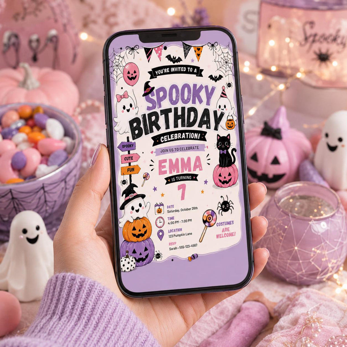 Halloween Costume Party Invitation, Cute Ghost Party Invite, Editable Canva Template, Kids Spooky Celebration Printable, Instant Download