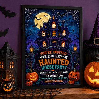 Haunted House Birthday Invitation, Spooky Halloween Party Invite for Kids, Editable Canva Template, Instant Download