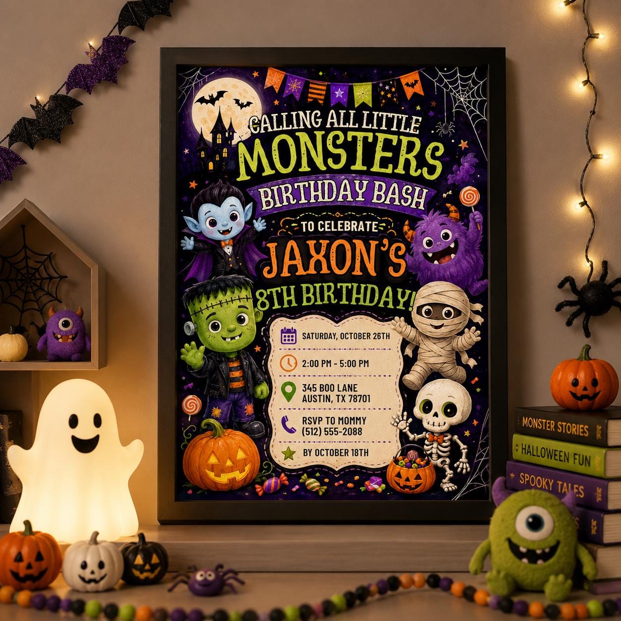 Halloween Monster Birthday Invitation, Little Monsters Party Invite, Editable Canva Template, Kids Spooky Birthday, Instant Download