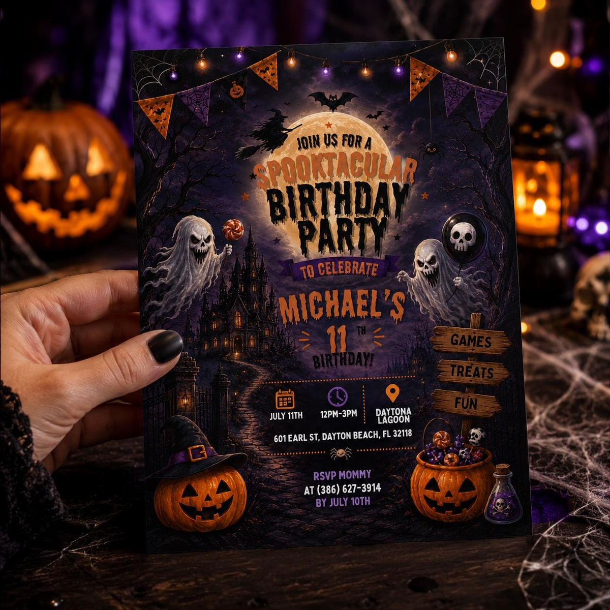 Scary Halloween Birthday Invitation, Haunted House Ghost Party Invite, Spooky Kids Birthday, Editable Canva Template, Instant Download