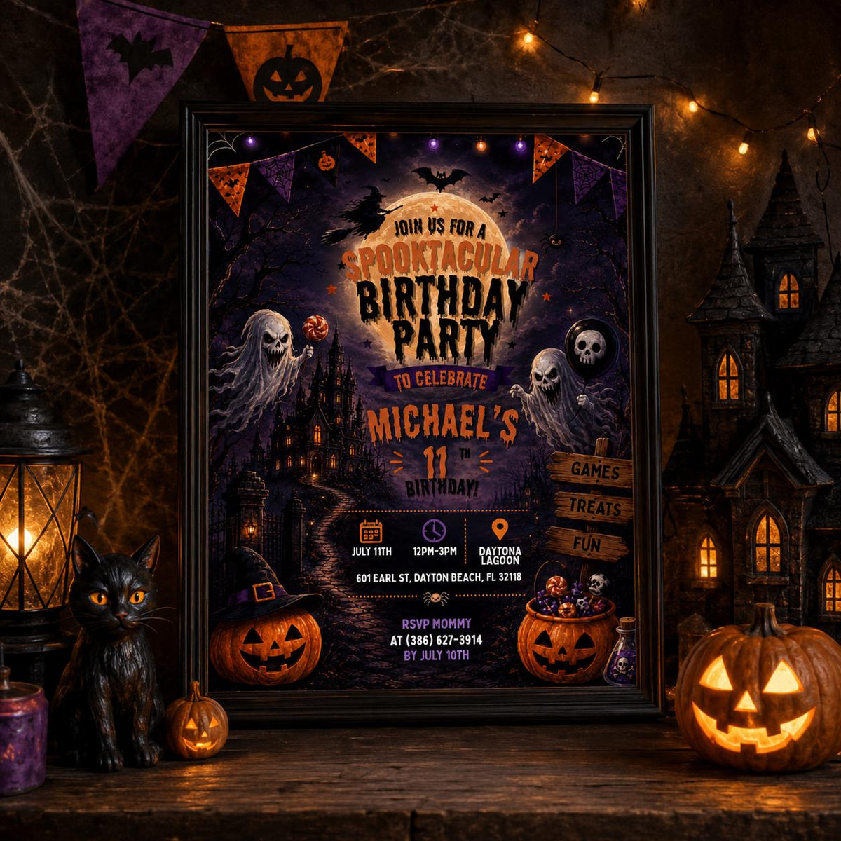 Scary Halloween Birthday Invitation, Haunted House Ghost Party Invite, Spooky Kids Birthday, Editable Canva Template, Instant Download
