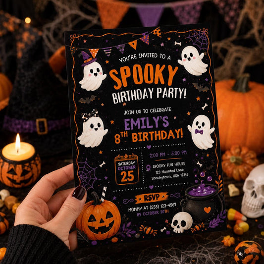 Halloween Costume Party Invitation, Cute Ghost Party Invite, Editable Canva Template, Kids Spooky Celebration Printable, Instant Download