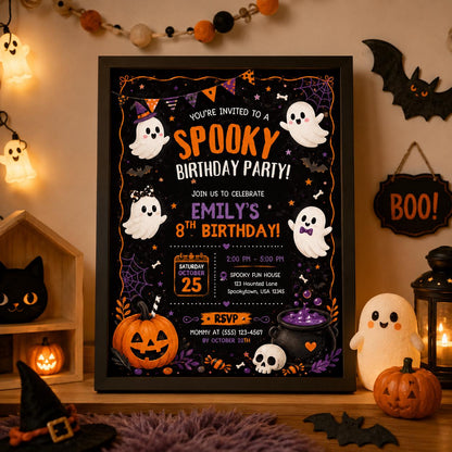 Halloween Costume Party Invitation, Cute Ghost Party Invite, Editable Canva Template, Kids Spooky Celebration Printable, Instant Download