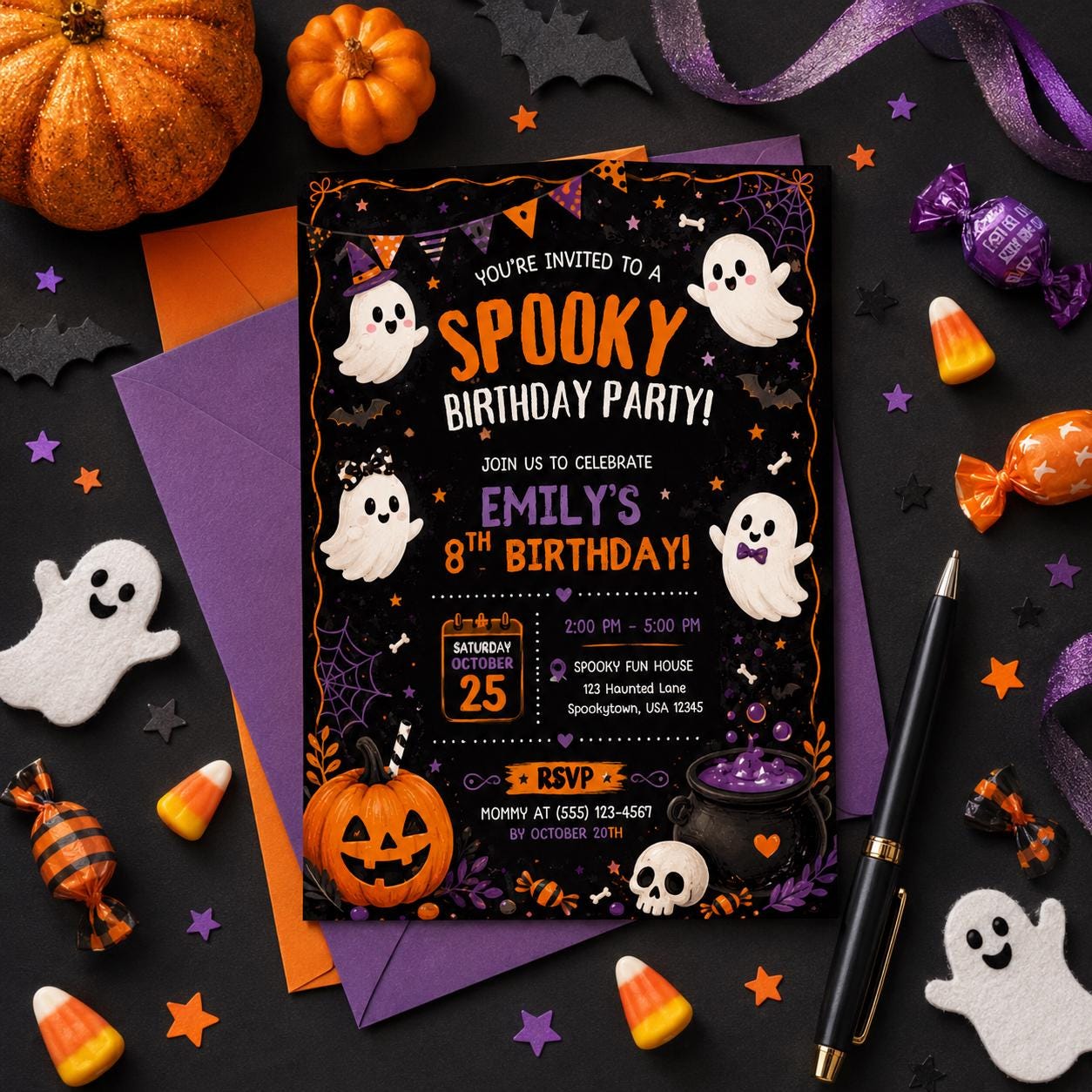 Halloween Costume Party Invitation, Cute Ghost Party Invite, Editable Canva Template, Kids Spooky Celebration Printable, Instant Download
