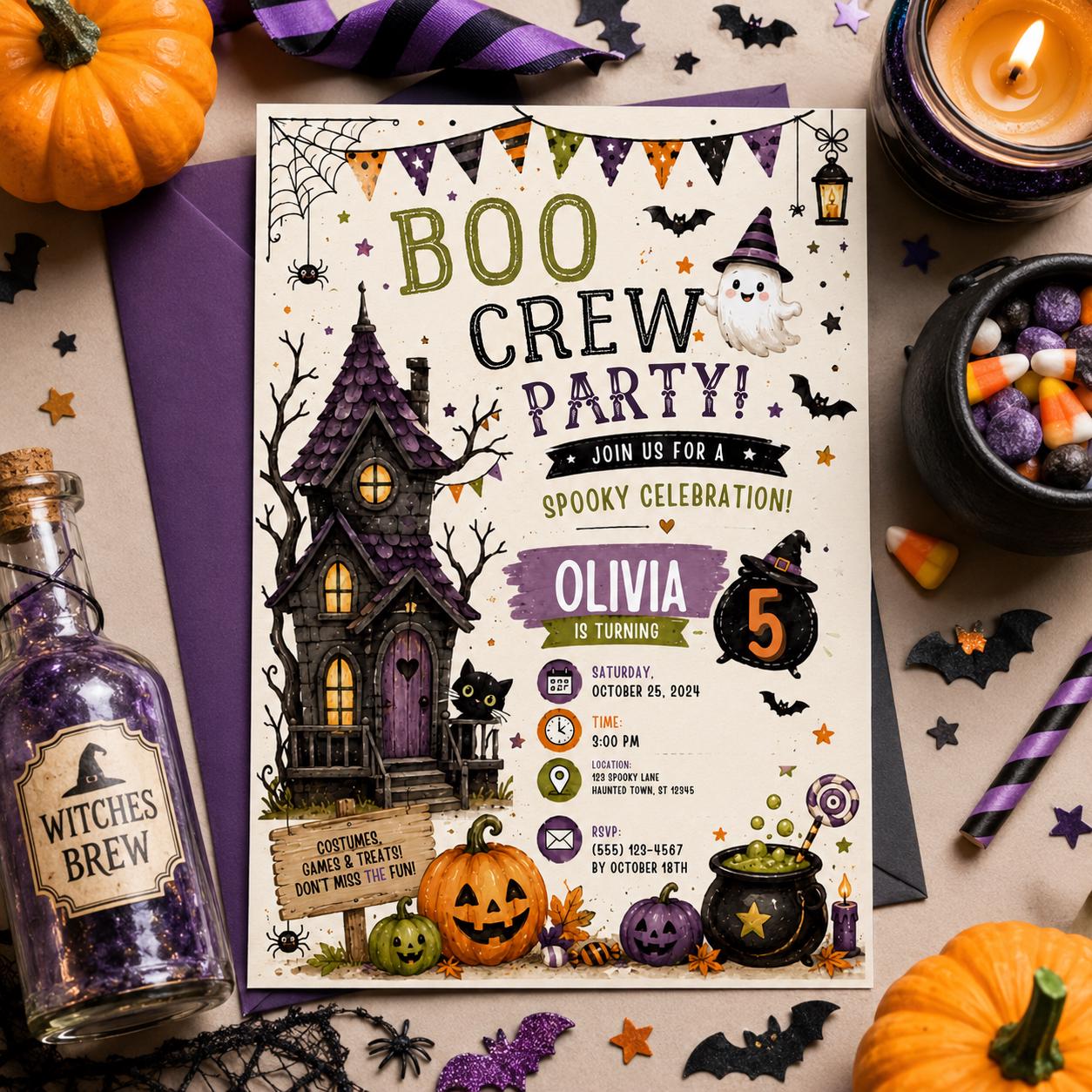 Halloween Costume Party Invitation, Cute Ghost Party Invite, Editable Canva Template, Kids Spooky Celebration Printable, Instant Download