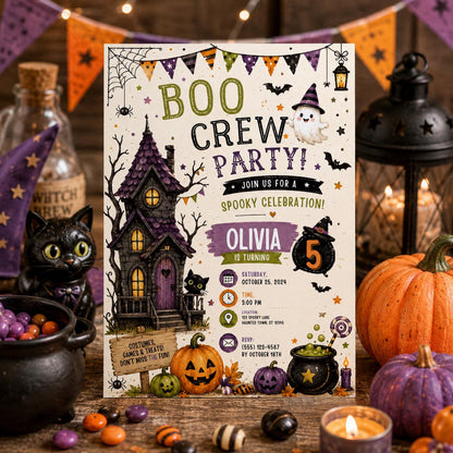 Halloween Costume Party Invitation, Cute Ghost Party Invite, Editable Canva Template, Kids Spooky Celebration Printable, Instant Download