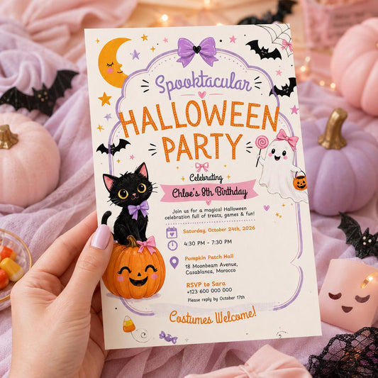 Halloween Costume Party Invitation, Cute Ghost Party Invite, Editable Canva Template, Kids Spooky Celebration Printable, Instant Download