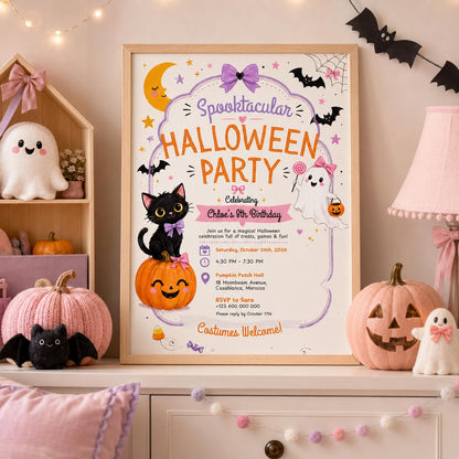 Halloween Costume Party Invitation, Cute Ghost Party Invite, Editable Canva Template, Kids Spooky Celebration Printable, Instant Download