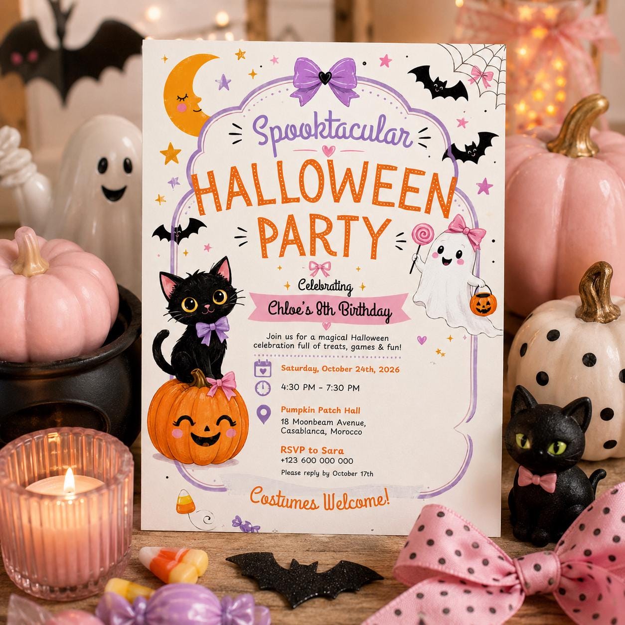 Halloween Costume Party Invitation, Cute Ghost Party Invite, Editable Canva Template, Kids Spooky Celebration Printable, Instant Download