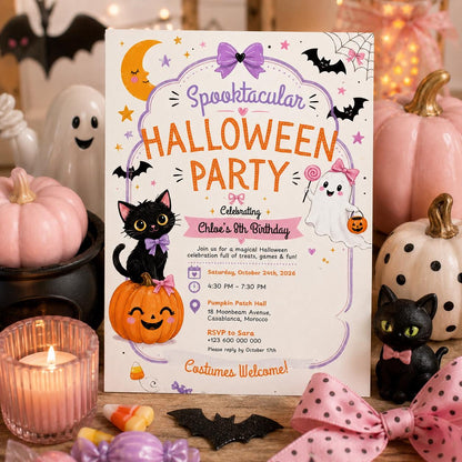 Halloween Costume Party Invitation, Cute Ghost Party Invite, Editable Canva Template, Kids Spooky Celebration Printable, Instant Download