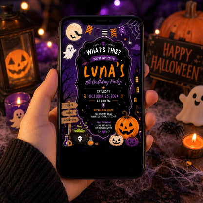 Halloween Costume Party Invitation, Cute Ghost Party Invite, Editable Canva Template, Kids Spooky Celebration Printable, Instant Download