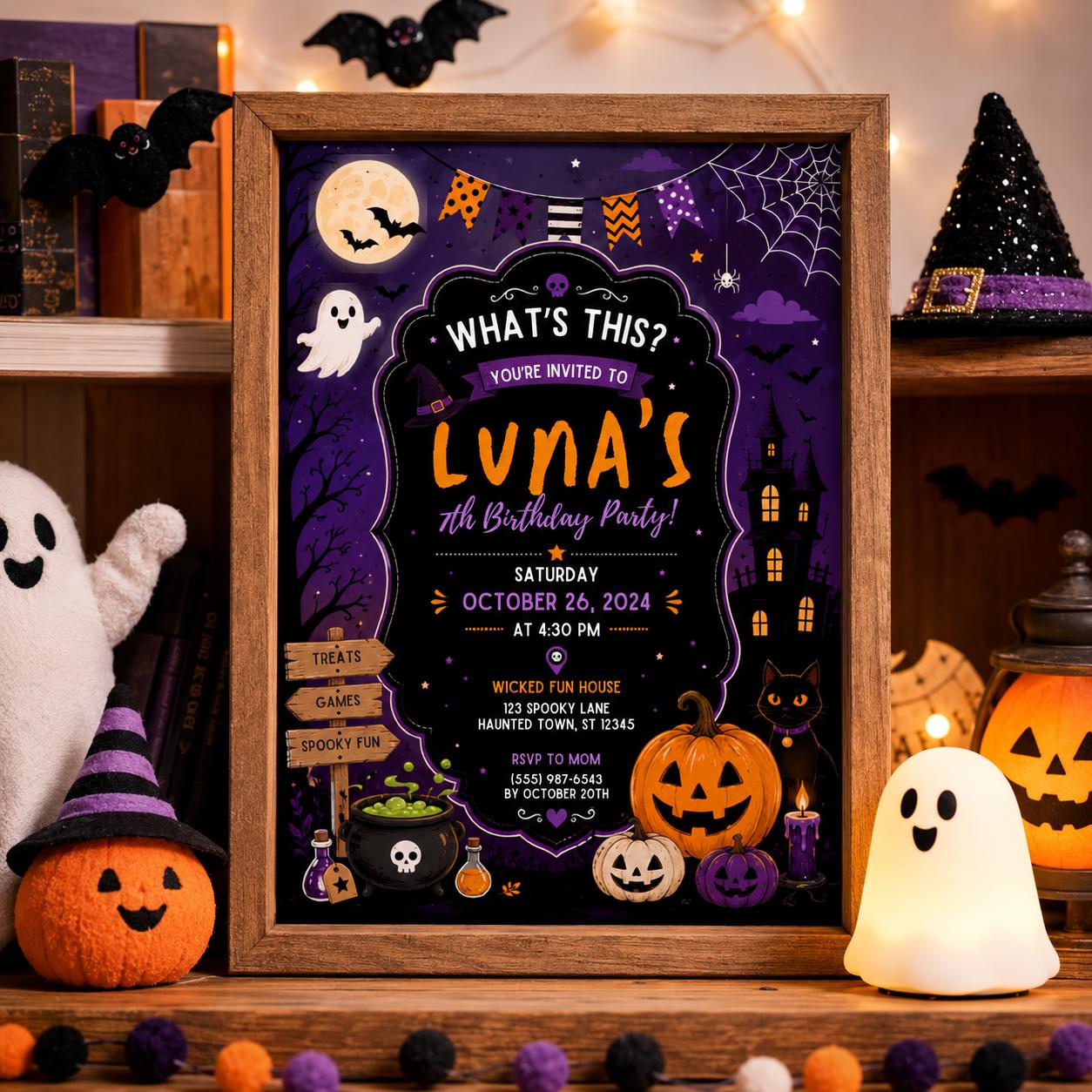 Halloween Costume Party Invitation, Cute Ghost Party Invite, Editable Canva Template, Kids Spooky Celebration Printable, Instant Download