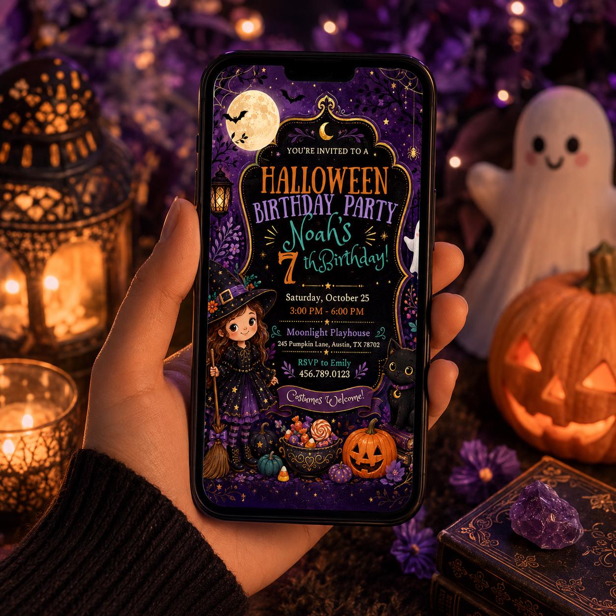 Halloween Costume Party Invitation, Cute Ghost Party Invite, Editable Canva Template, Kids Spooky Celebration Printable, Instant Download