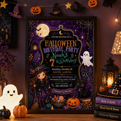 Halloween Costume Party Invitation, Cute Ghost Party Invite, Editable Canva Template, Kids Spooky Celebration Printable, Instant Download