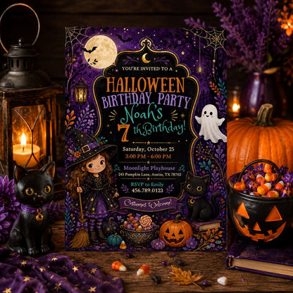 Halloween Costume Party Invitation, Cute Ghost Party Invite, Editable Canva Template, Kids Spooky Celebration Printable, Instant Download