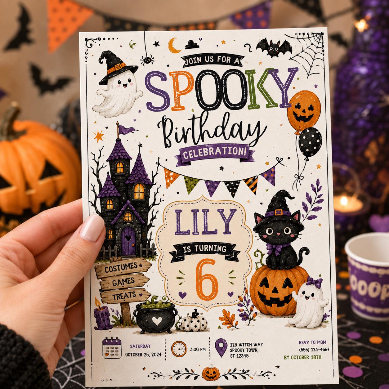 Halloween Costume Party Invitation, Cute Ghost Party Invite, Editable Canva Template, Kids Spooky Celebration Printable, Instant Download