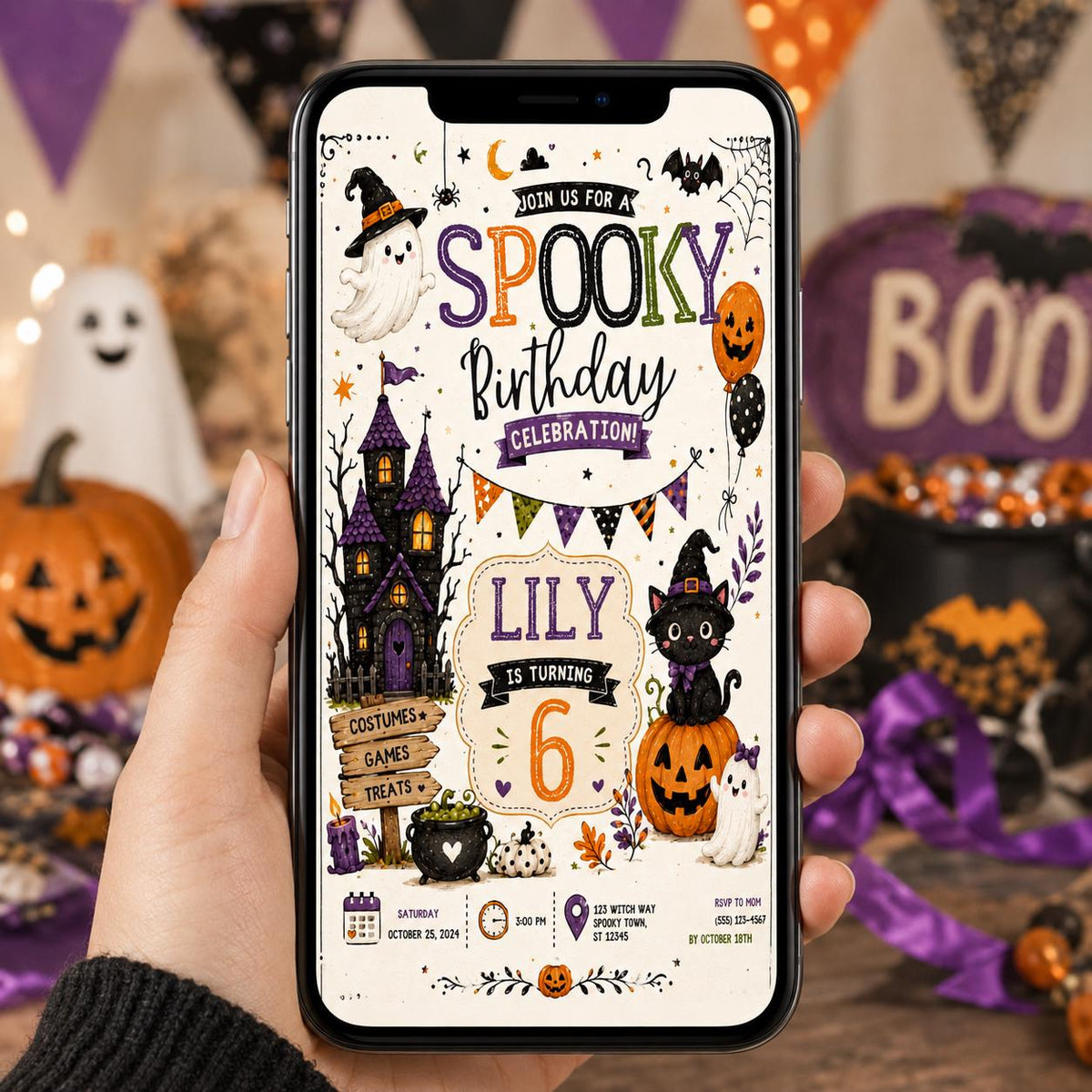 Halloween Costume Party Invitation, Cute Ghost Party Invite, Editable Canva Template, Kids Spooky Celebration Printable, Instant Download