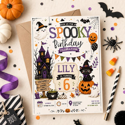 Halloween Costume Party Invitation, Cute Ghost Party Invite, Editable Canva Template, Kids Spooky Celebration Printable, Instant Download