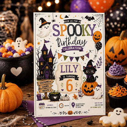 Halloween Costume Party Invitation, Cute Ghost Party Invite, Editable Canva Template, Kids Spooky Celebration Printable, Instant Download