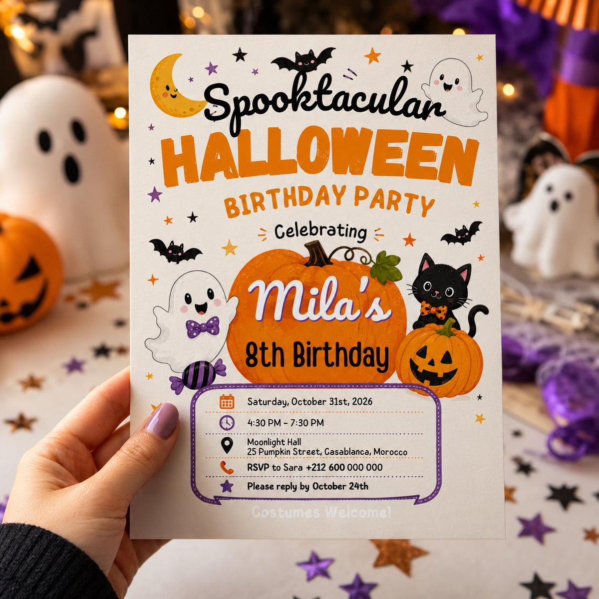 Halloween Costume Party Invitation, Cute Ghost Party Invite, Editable Canva Template, Kids Spooky Celebration Printable, Instant Download