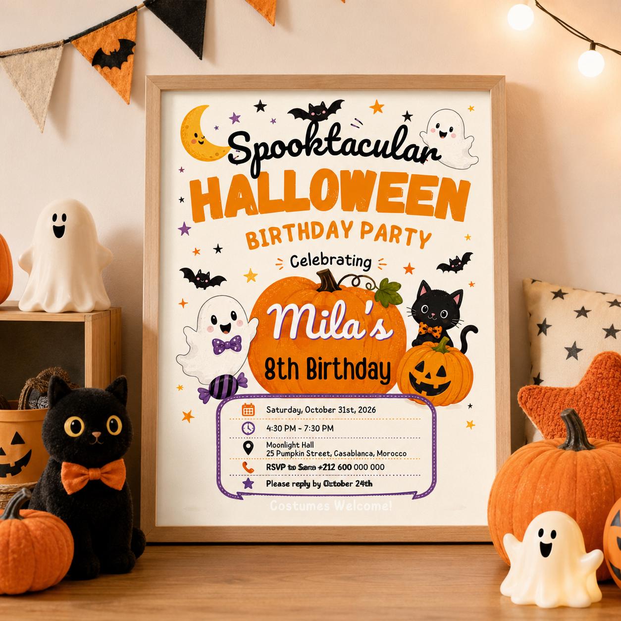 Halloween Costume Party Invitation, Cute Ghost Party Invite, Editable Canva Template, Kids Spooky Celebration Printable, Instant Download