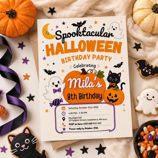 Halloween Costume Party Invitation, Cute Ghost Party Invite, Editable Canva Template, Kids Spooky Celebration Printable, Instant Download