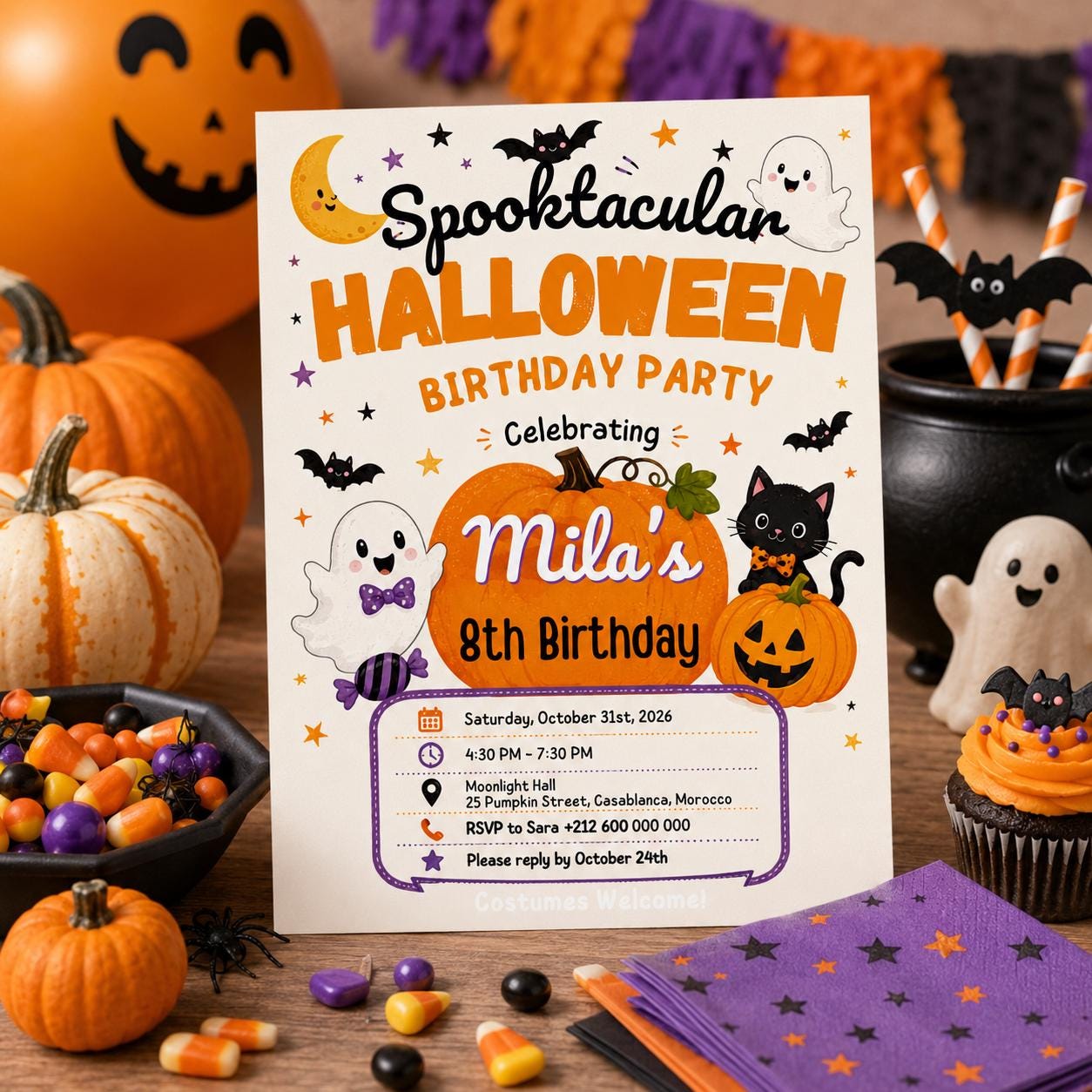 Halloween Costume Party Invitation, Cute Ghost Party Invite, Editable Canva Template, Kids Spooky Celebration Printable, Instant Download