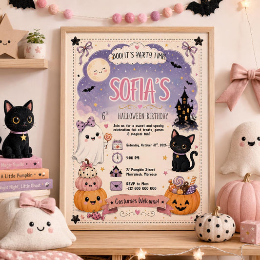 Halloween Costume Party Invitation, Cute Ghost Party Invite, Editable Canva Template, Kids Spooky Celebration Printable, Instant Download