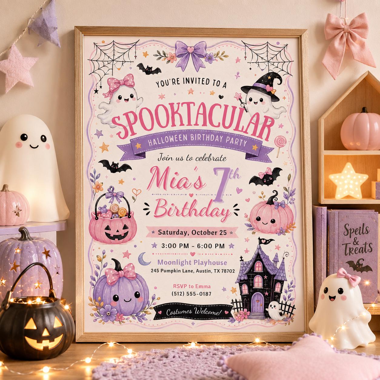 Halloween Costume Party Invitation, Cute Ghost Party Invite, Editable Canva Template, Kids Spooky Celebration Printable, Instant Download