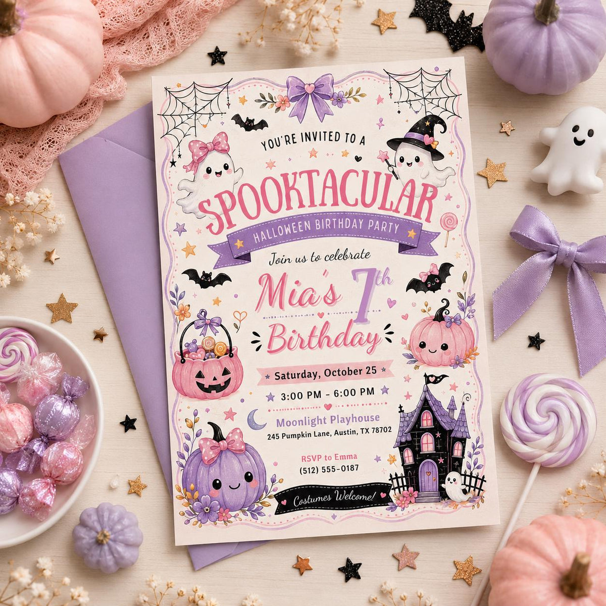 Halloween Costume Party Invitation, Cute Ghost Party Invite, Editable Canva Template, Kids Spooky Celebration Printable, Instant Download