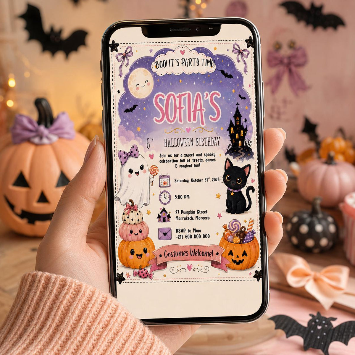 Halloween Costume Party Invitation, Cute Ghost Party Invite, Editable Canva Template, Kids Spooky Celebration Printable, Instant Download