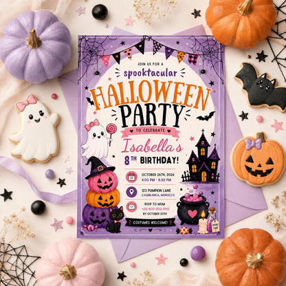 Halloween Costume Party Invitation, Cute Ghost Party Invite, Editable Canva Template, Kids Spooky Celebration Printable, Instant Download