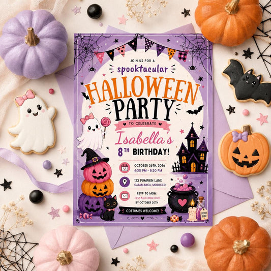 Halloween Costume Party Invitation, Cute Ghost Party Invite, Editable Canva Template, Kids Spooky Celebration Printable, Instant Download