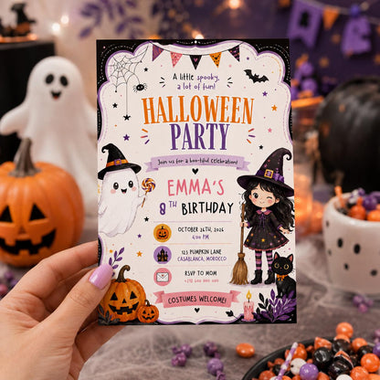 Halloween Costume Party Invitation, Cute Ghost Party Invite, Editable Canva Template, Kids Spooky Celebration Printable, Instant Download