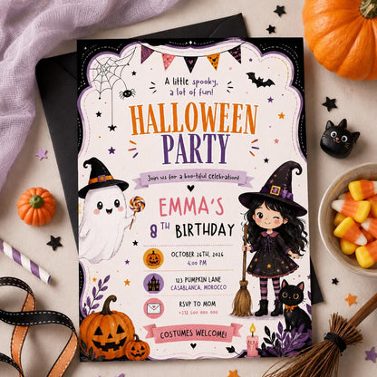 Halloween Costume Party Invitation, Cute Ghost Party Invite, Editable Canva Template, Kids Spooky Celebration Printable, Instant Download