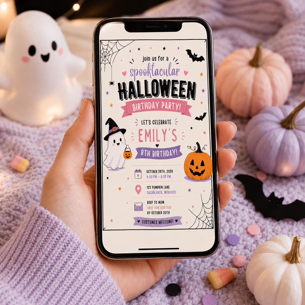 Halloween Costume Party Invitation, Cute Ghost Party Invite, Editable Canva Template, Kids Spooky Celebration Printable, Instant Download