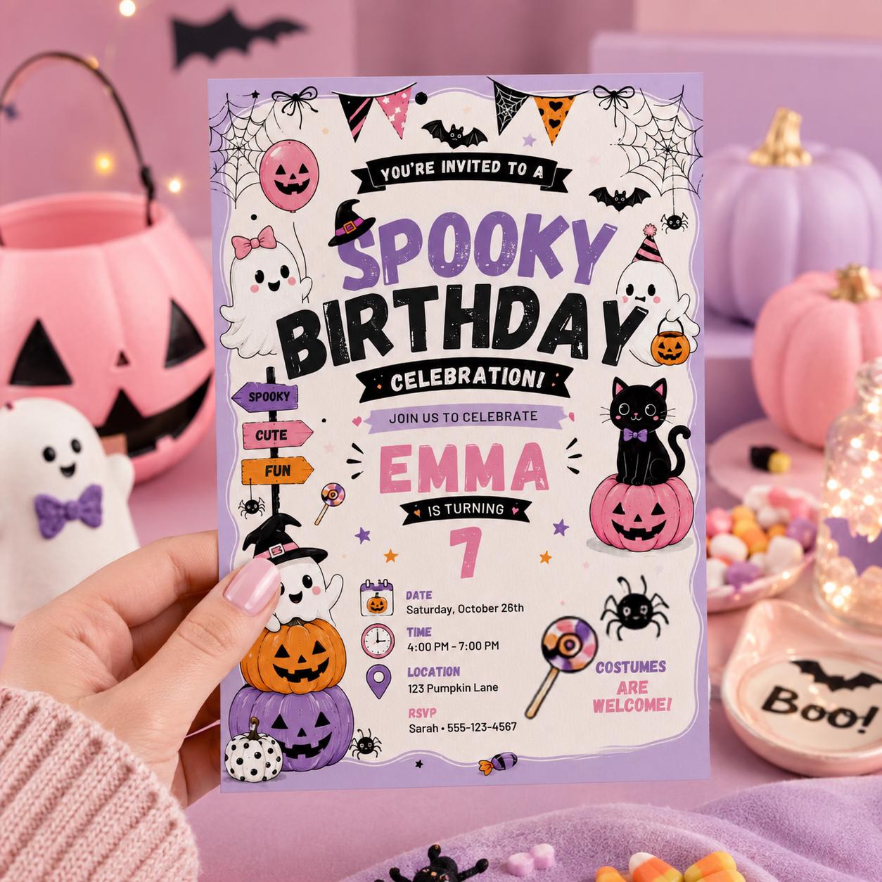Halloween Costume Party Invitation, Cute Ghost Party Invite, Editable Canva Template, Kids Spooky Celebration Printable, Instant Download