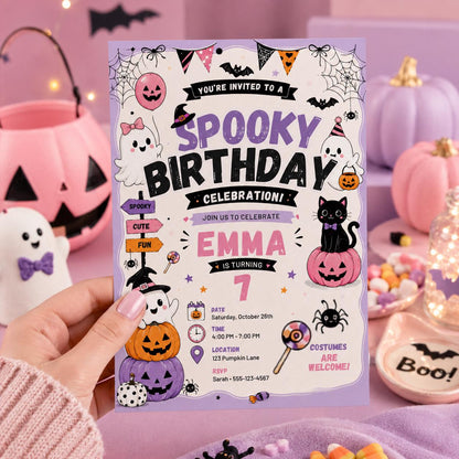Halloween Costume Party Invitation, Cute Ghost Party Invite, Editable Canva Template, Kids Spooky Celebration Printable, Instant Download
