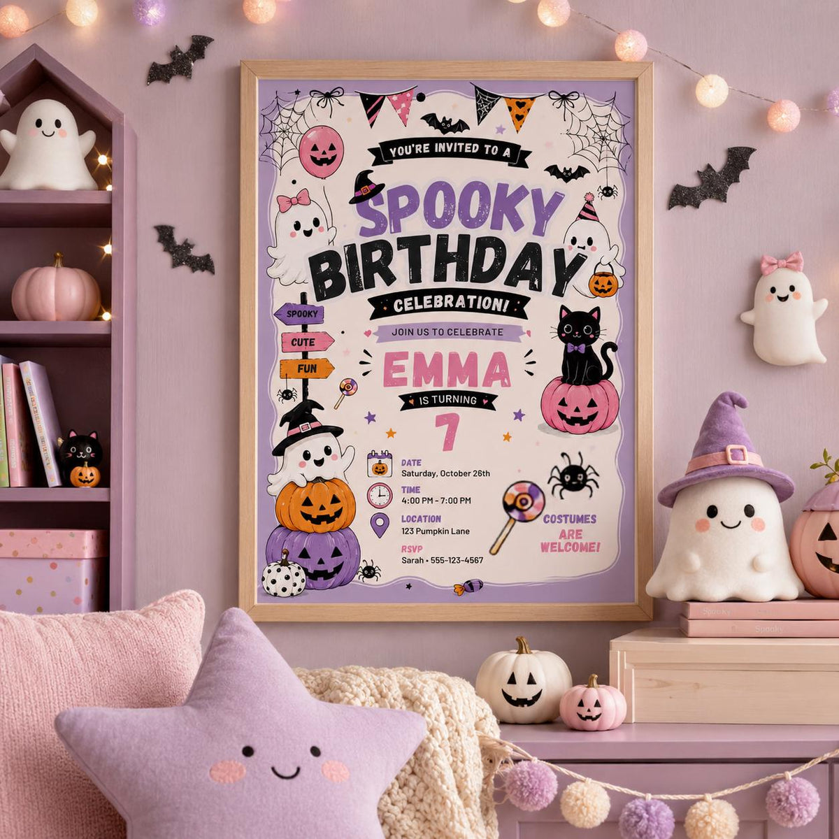 Halloween Costume Party Invitation, Cute Ghost Party Invite, Editable Canva Template, Kids Spooky Celebration Printable, Instant Download