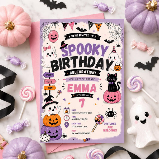 Halloween Costume Party Invitation, Cute Ghost Party Invite, Editable Canva Template, Kids Spooky Celebration Printable, Instant Download