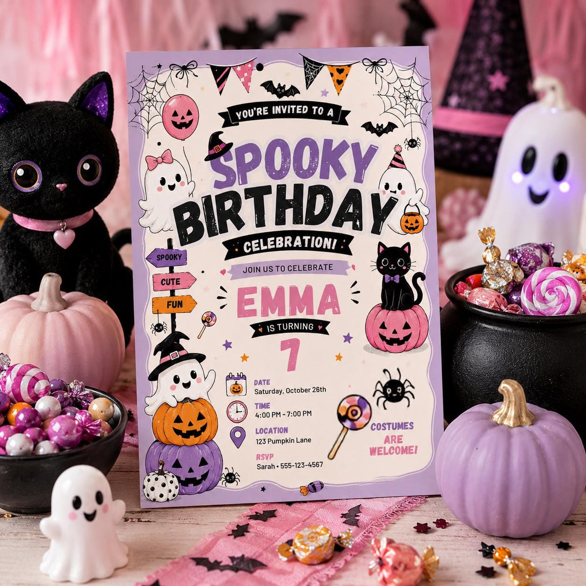 Halloween Costume Party Invitation, Cute Ghost Party Invite, Editable Canva Template, Kids Spooky Celebration Printable, Instant Download