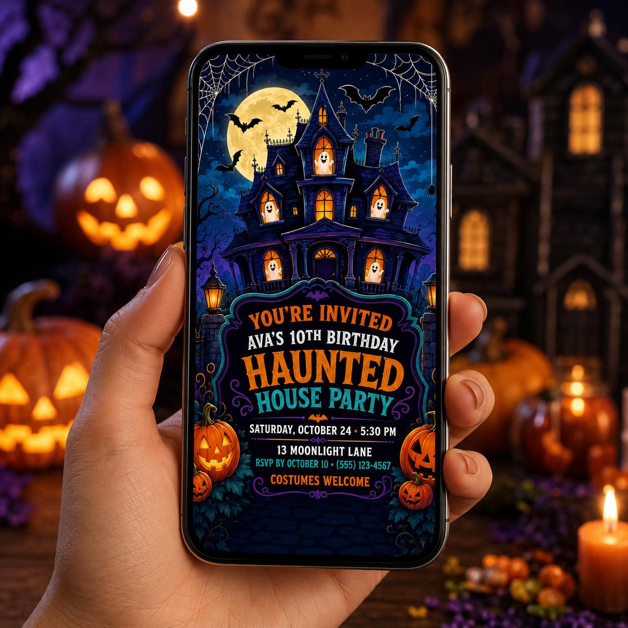 Haunted House Birthday Invitation, Spooky Halloween Party Invite for Kids, Editable Canva Template, Instant Download