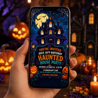 Haunted House Birthday Invitation, Spooky Halloween Party Invite for Kids, Editable Canva Template, Instant Download